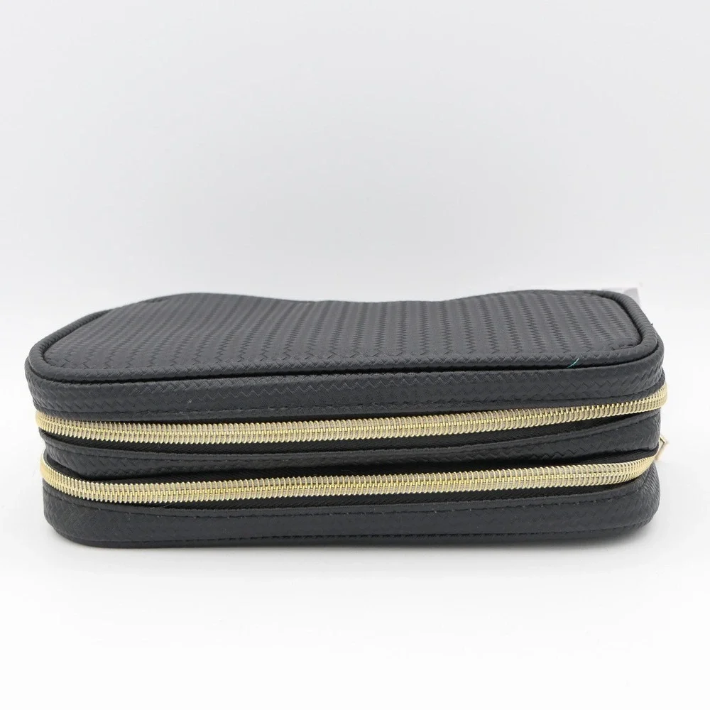Conair Modella Black & Gold Double Zippered Cosmetic Bag Makeup Orgainzer Case